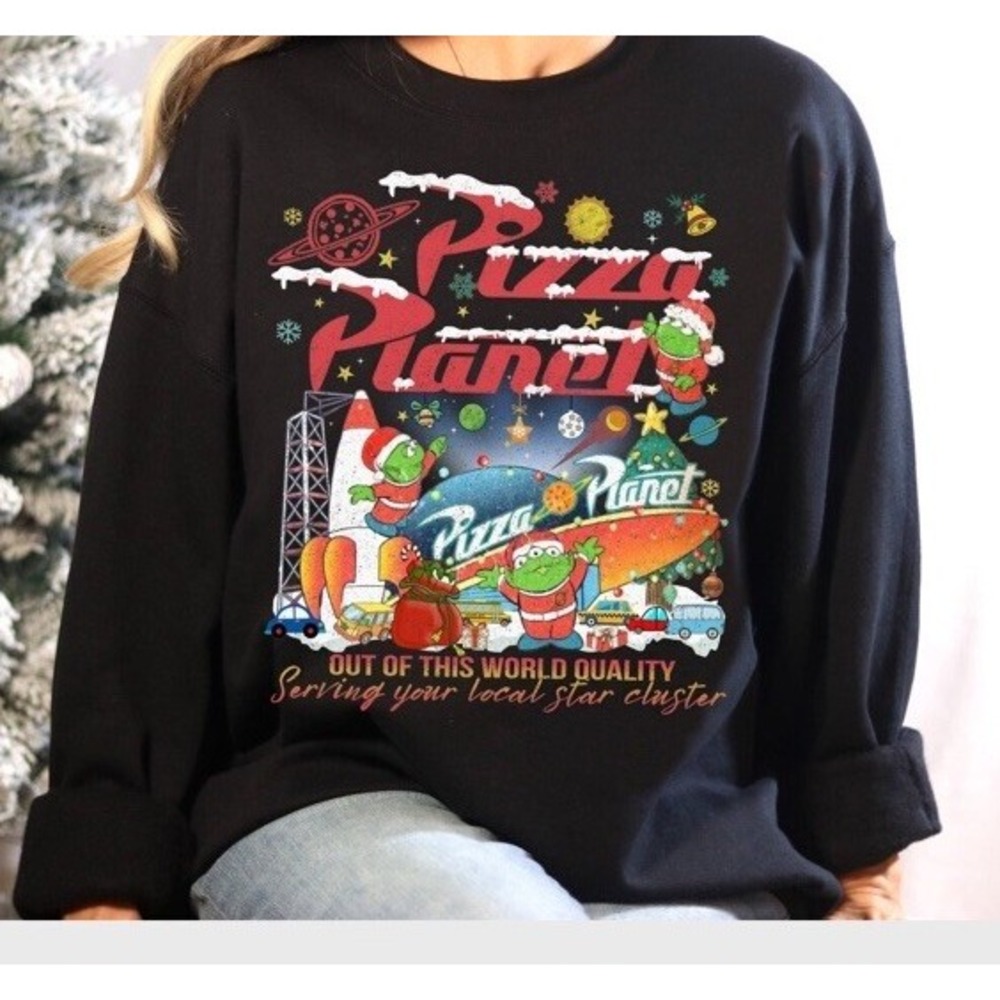 Disney‎ Toy Story Aliens Pizza Planet Christmas Sweatshirt Unisex Adult Large